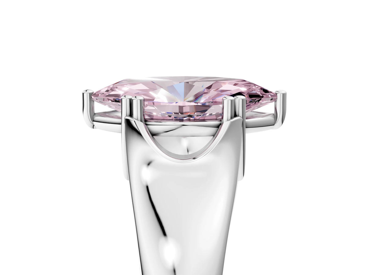 Fancy Pink Marquise Cut Diamond Solitaire Ring in White gold with Smooth Wide Band and Prong Setting_5