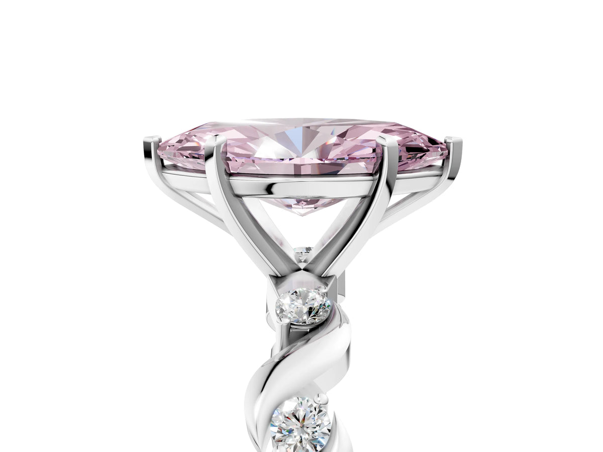 Fancy Pink Marquise Cut Diamond Solitaire Ring in White gold with Twisted Ribbon Band and Round Accents_5