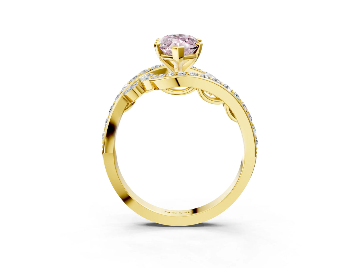 Fancy Pink Marquise Cut Diamond Solitaire Ring in Yellow gold with Pavé Twist Band and Prong Setting_3