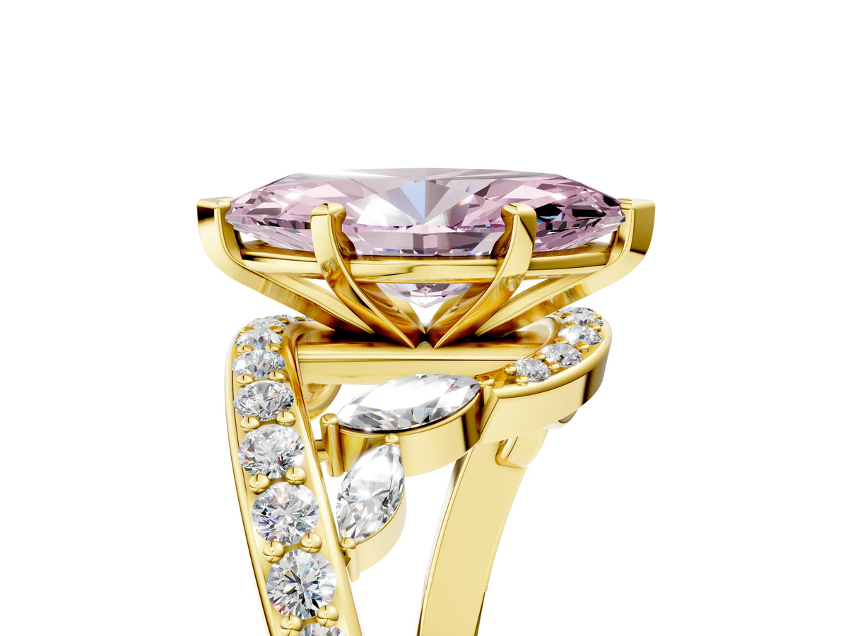 Fancy Pink Marquise Cut Diamond Solitaire Ring in Yellow gold with Pavé Twist Band and Prong Setting_5