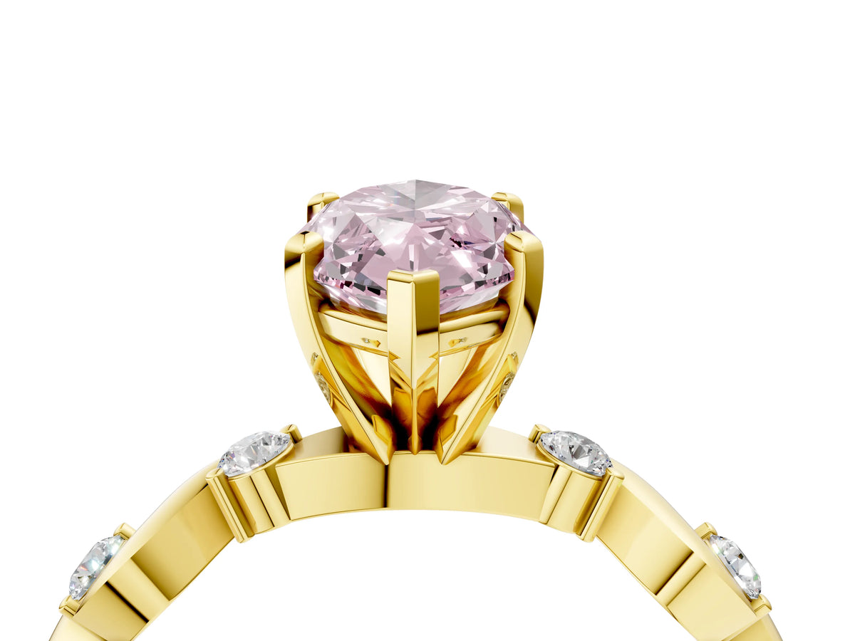 Fancy Pink Marquise Cut Diamond Solitaire Ring in Yellow gold with Twisted Ribbon Band and Round Accents_4