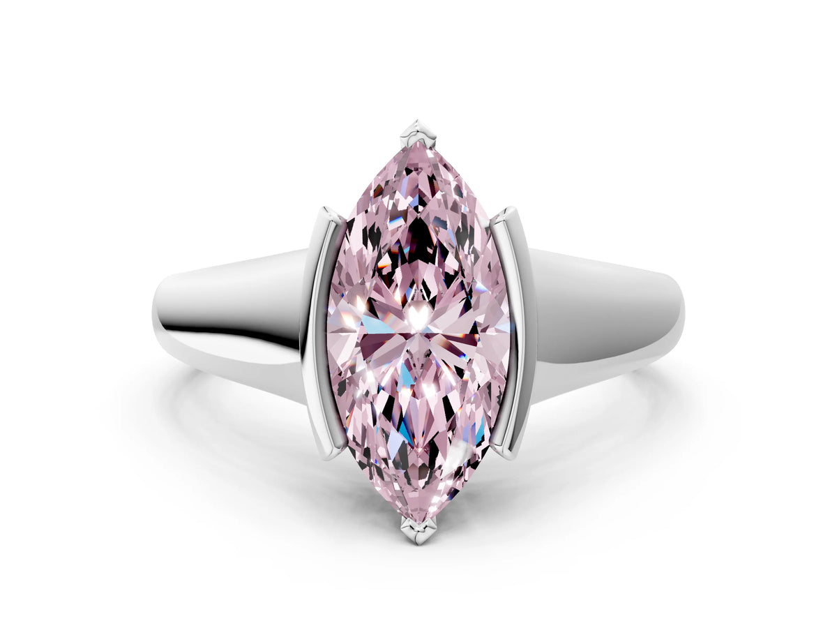Fancy Pink Marquise Cut Diamond Tension Set Solitaire Ring in White gold with Split Shank Band