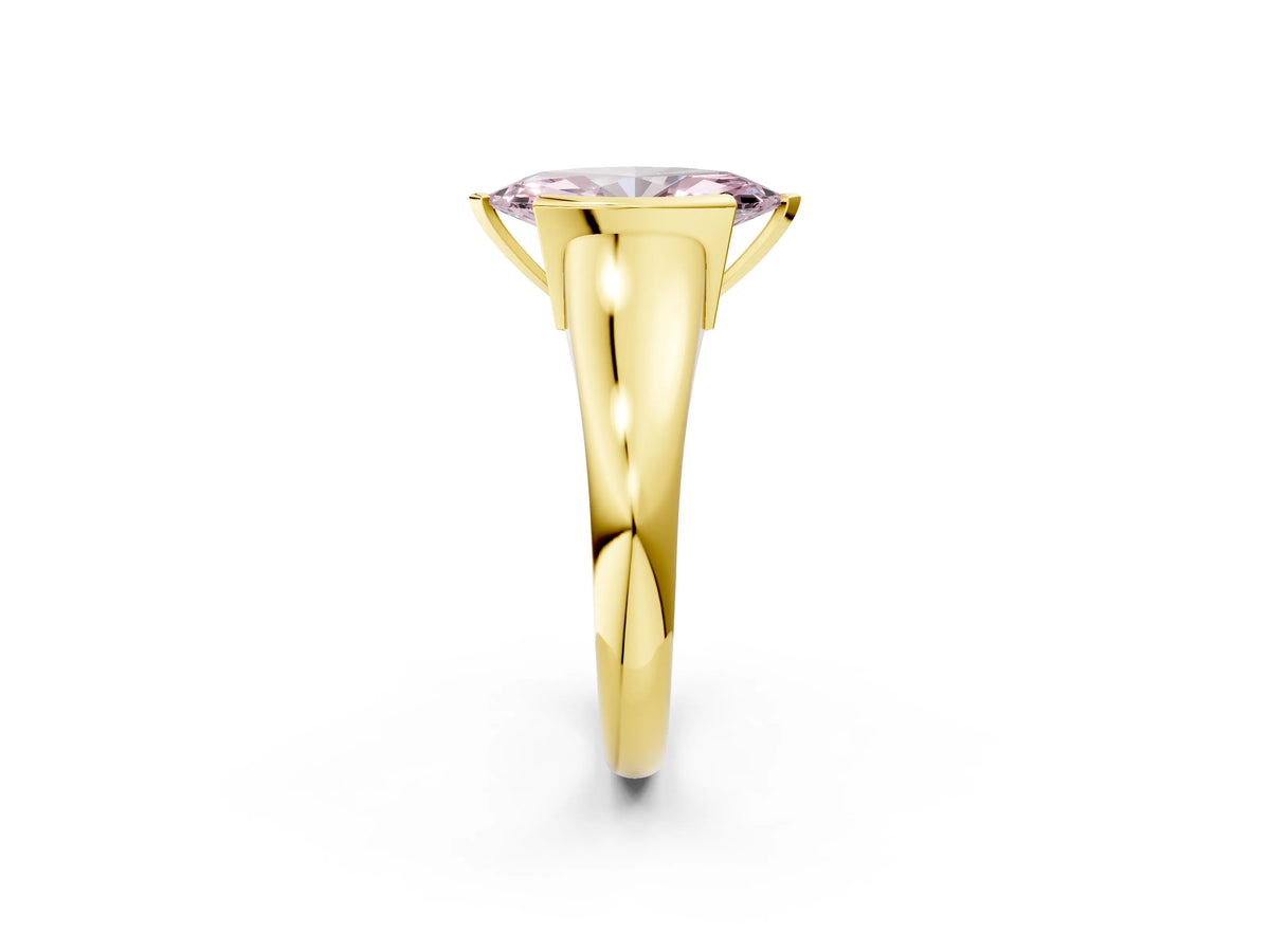 Fancy Pink Marquise Cut Diamond Tension Set Solitaire Ring in Yellow gold with Split Shank Band_2