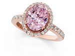 Fancy Pink Oval Cut Diamond Halo Engagement Ring in Rose gold with Milgrain Detail and Pavé Band_1