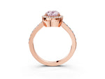 Fancy Pink Oval Cut Diamond Halo Engagement Ring in Rose gold with Milgrain Detail and Pavé Band_3