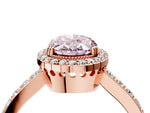 Fancy Pink Oval Cut Diamond Halo Engagement Ring in Rose gold with Milgrain Detail and Pavé Band_4