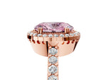 Fancy Pink Oval Cut Diamond Halo Engagement Ring in Rose gold with Milgrain Detail and Pavé Band_5