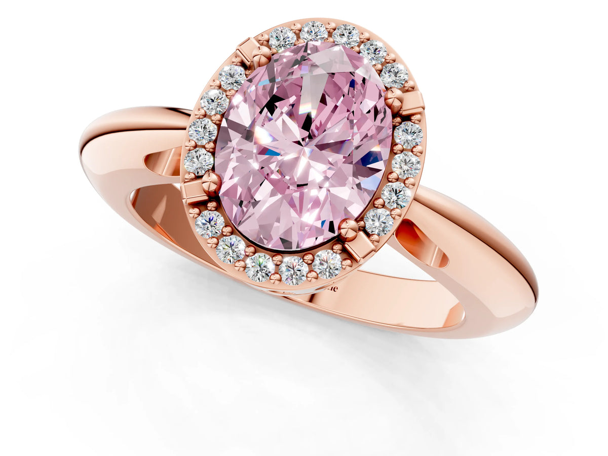 Fancy Pink Oval Cut Diamond Halo Engagement Ring in Rose gold with Plain Split Shank and Prong Setting_1