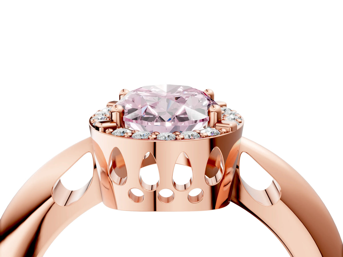 Fancy Pink Oval Cut Diamond Halo Engagement Ring in Rose gold with Plain Split Shank and Prong Setting_4