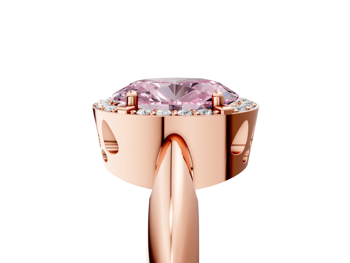 Fancy Pink Oval Cut Diamond Halo Engagement Ring in Rose gold with Plain Split Shank and Prong Setting_5