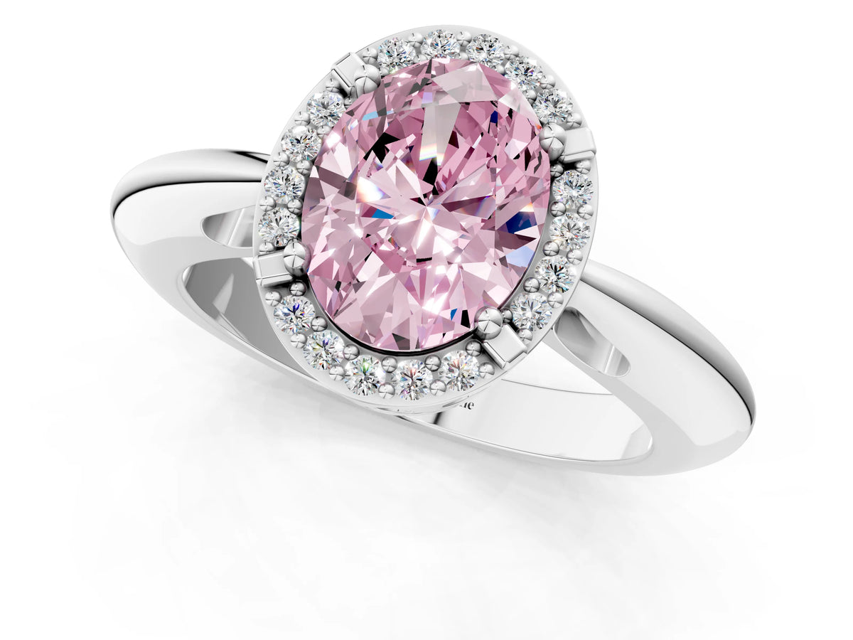 Fancy Pink Oval Cut Diamond Halo Engagement Ring in White gold with Plain Split Shank and Prong Setting_1