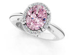 Fancy Pink Oval Cut Diamond Halo Engagement Ring in White gold with Plain Split Shank and Prong Setting_1
