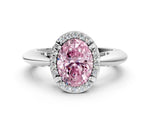 Fancy Pink Oval Cut Diamond Halo Engagement Ring in White gold with Plain Split Shank and Prong Setting