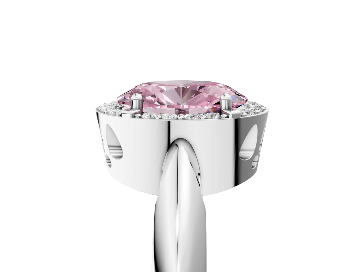 Fancy Pink Oval Cut Diamond Halo Engagement Ring in White gold with Plain Split Shank and Prong Setting_5