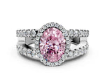 Fancy Pink Oval Cut Diamond Halo Ring in Platinum with Split Shank Band and Prong Setting_12