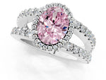 Fancy Pink Oval Cut Diamond Halo Ring in Platinum with Split Shank Band and Prong Setting_13
