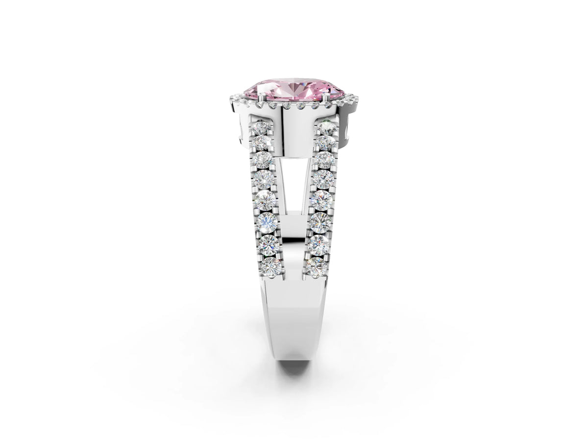 Fancy Pink Oval Cut Diamond Halo Ring in Platinum with Split Shank Band and Prong Setting_14