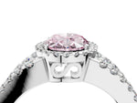 Fancy Pink Oval Cut Diamond Halo Ring in Platinum with Split Shank Band and Prong Setting_16