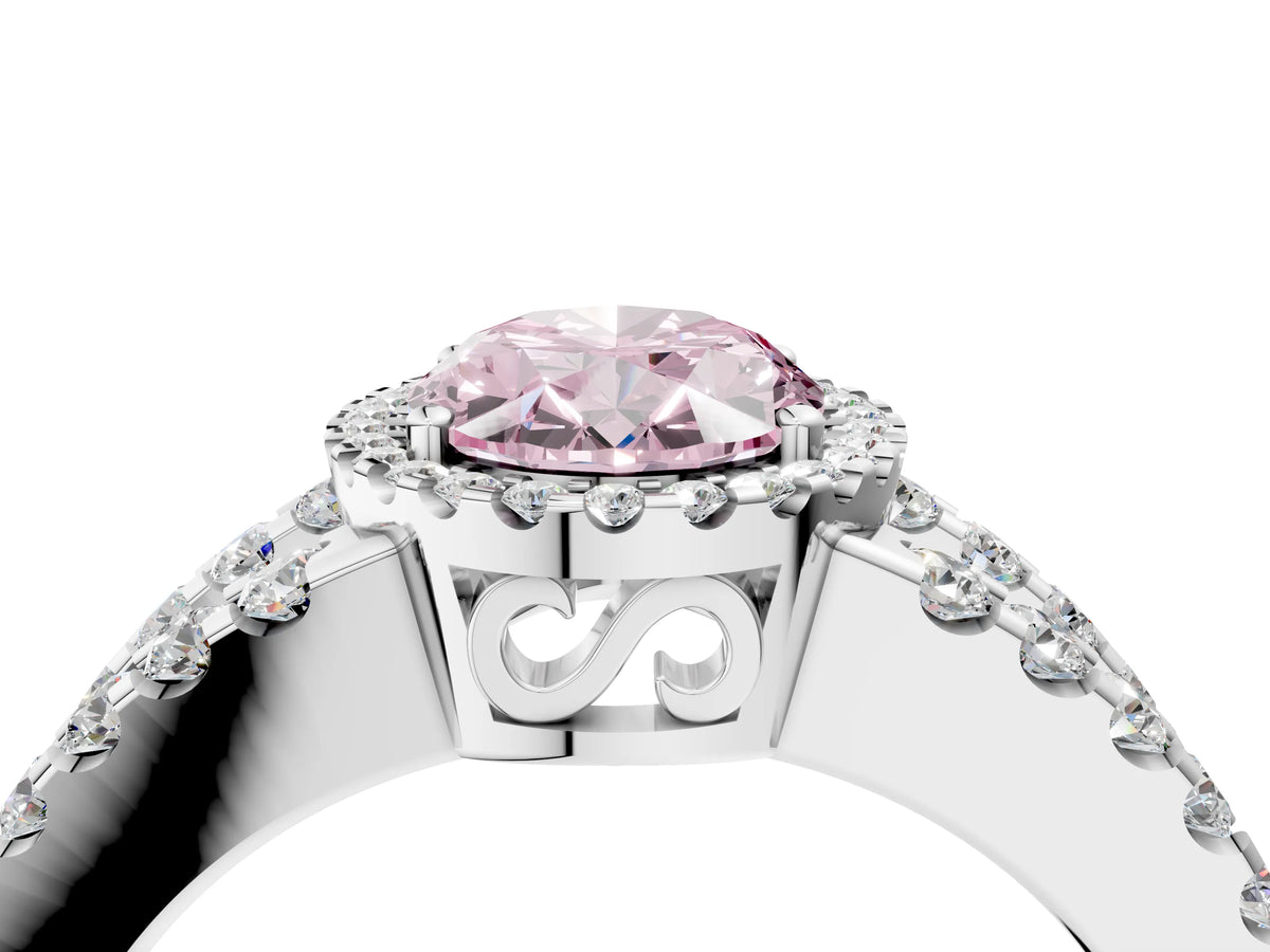 Fancy Pink Oval Cut Diamond Halo Ring in Platinum with Split Shank Band and Prong Setting_16