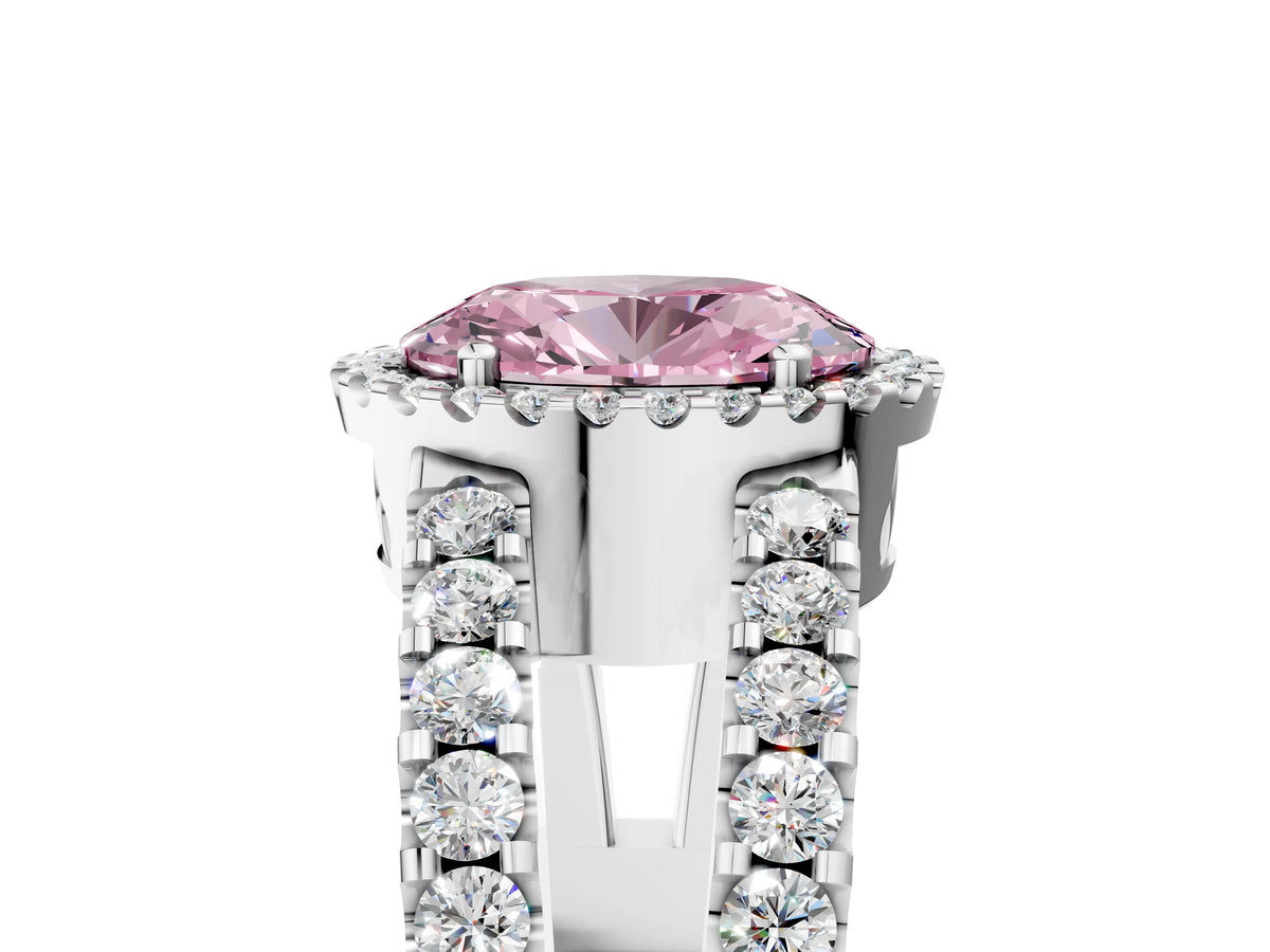Fancy Pink Oval Cut Diamond Halo Ring in Platinum with Split Shank Band and Prong Setting_17