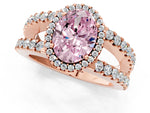 Fancy Pink Oval Cut Diamond Halo Ring in Rose gold with Split Shank Band and Prong Setting_1