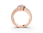 Fancy Pink Oval Cut Diamond Halo Ring in Rose gold with Split Shank Band and Prong Setting_3