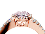 Fancy Pink Oval Cut Diamond Halo Ring in Rose gold with Split Shank Band and Prong Setting_4