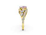 Fancy Pink Oval Cut Diamond Halo Ring in Yellow gold with Marquise and Pavé Band in Prong Setting_2