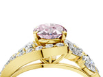 Fancy Pink Oval Cut Diamond Halo Ring in Yellow gold with Marquise and Pavé Band in Prong Setting_4