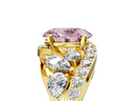 Fancy Pink Oval Cut Diamond Halo Ring in Yellow gold with Marquise and Pavé Band in Prong Setting_5
