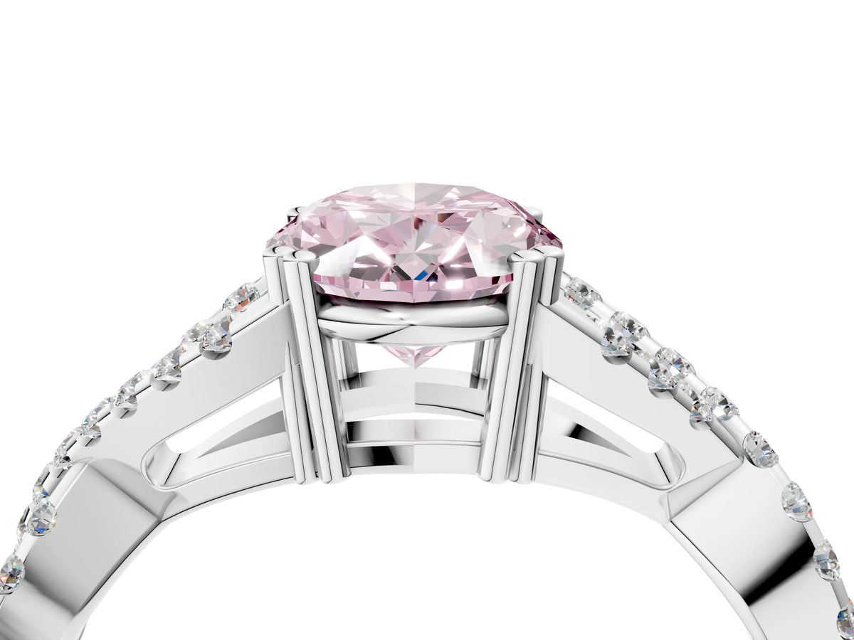 Fancy Pink Oval Cut Diamond Solitaire Ring in Platinum with Interwoven Pavé Band and Prong Setting_10