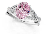 Fancy Pink Oval Cut Diamond Solitaire Ring in Platinum with Interwoven Pavé Band and Prong Setting_7