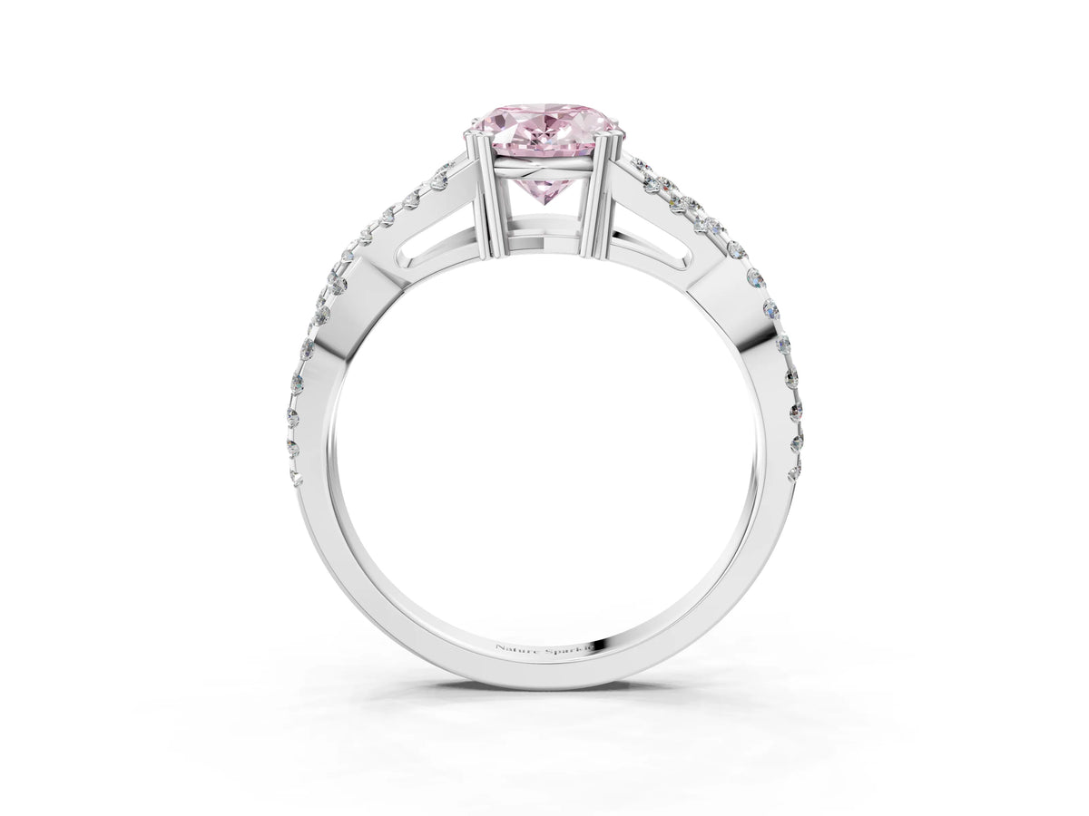 Fancy Pink Oval Cut Diamond Solitaire Ring in Platinum with Interwoven Pavé Band and Prong Setting_9