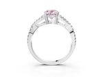Fancy Pink Oval Cut Diamond Solitaire Ring in Silver with Interwoven Pavé Band and Prong Setting_9