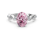 Fancy Pink Oval Cut Diamond Solitaire Ring in White gold with Twisted Ribbon Band and Round Accents