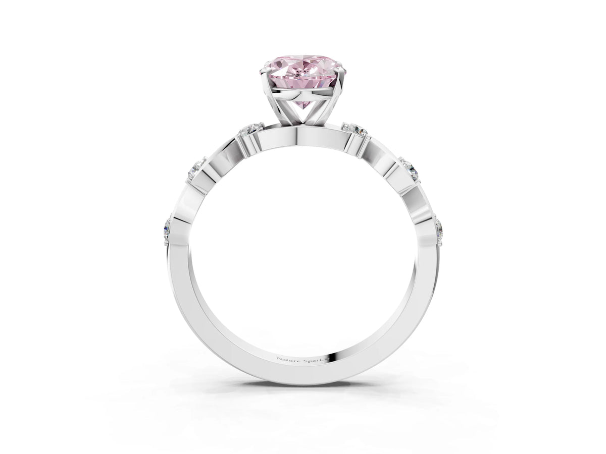 Fancy Pink Oval Cut Diamond Solitaire Ring in White gold with Twisted Ribbon Band and Round Accents_3
