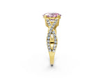 Fancy Pink Oval Cut Diamond Solitaire Ring in Yellow gold with Interwoven Pavé Band and Prong Setting_2