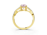 Fancy Pink Oval Cut Diamond Solitaire Ring in Yellow gold with Interwoven Pavé Band and Prong Setting_3
