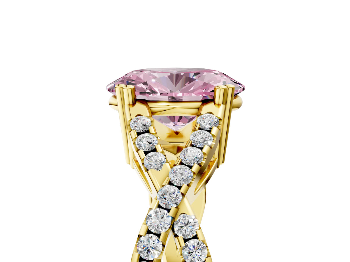 Fancy Pink Oval Cut Diamond Solitaire Ring in Yellow gold with Interwoven Pavé Band and Prong Setting_5