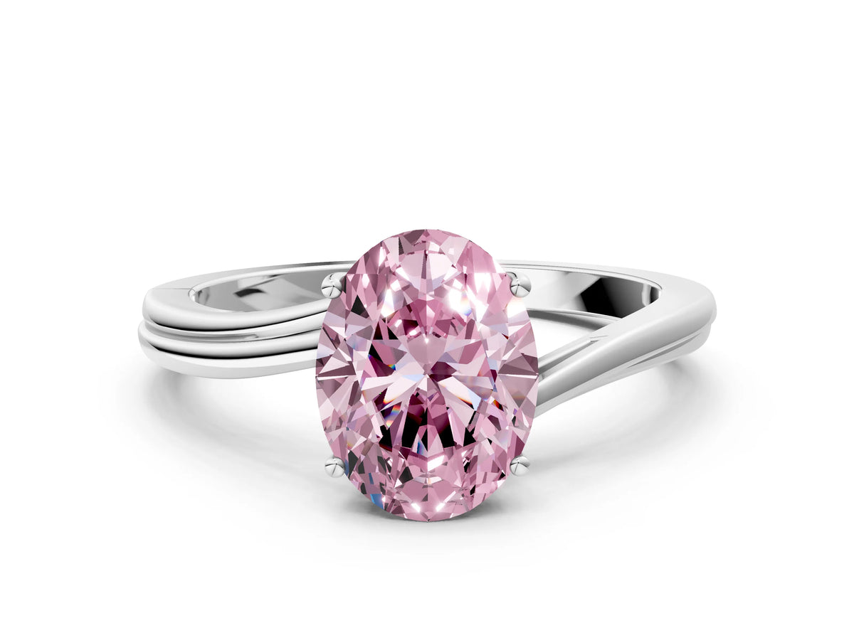 Fancy Pink Oval Cut Diamond Solitaire Twist Band Ring in Platinum with Prong Setting_12