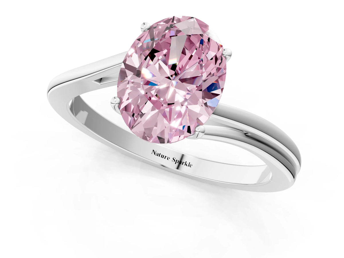 Fancy Pink Oval Cut Diamond Solitaire Twist Band Ring in Platinum with Prong Setting_13