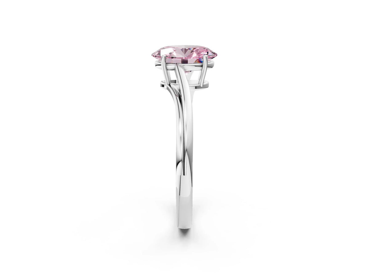 Fancy Pink Oval Cut Diamond Solitaire Twist Band Ring in Platinum with Prong Setting_14
