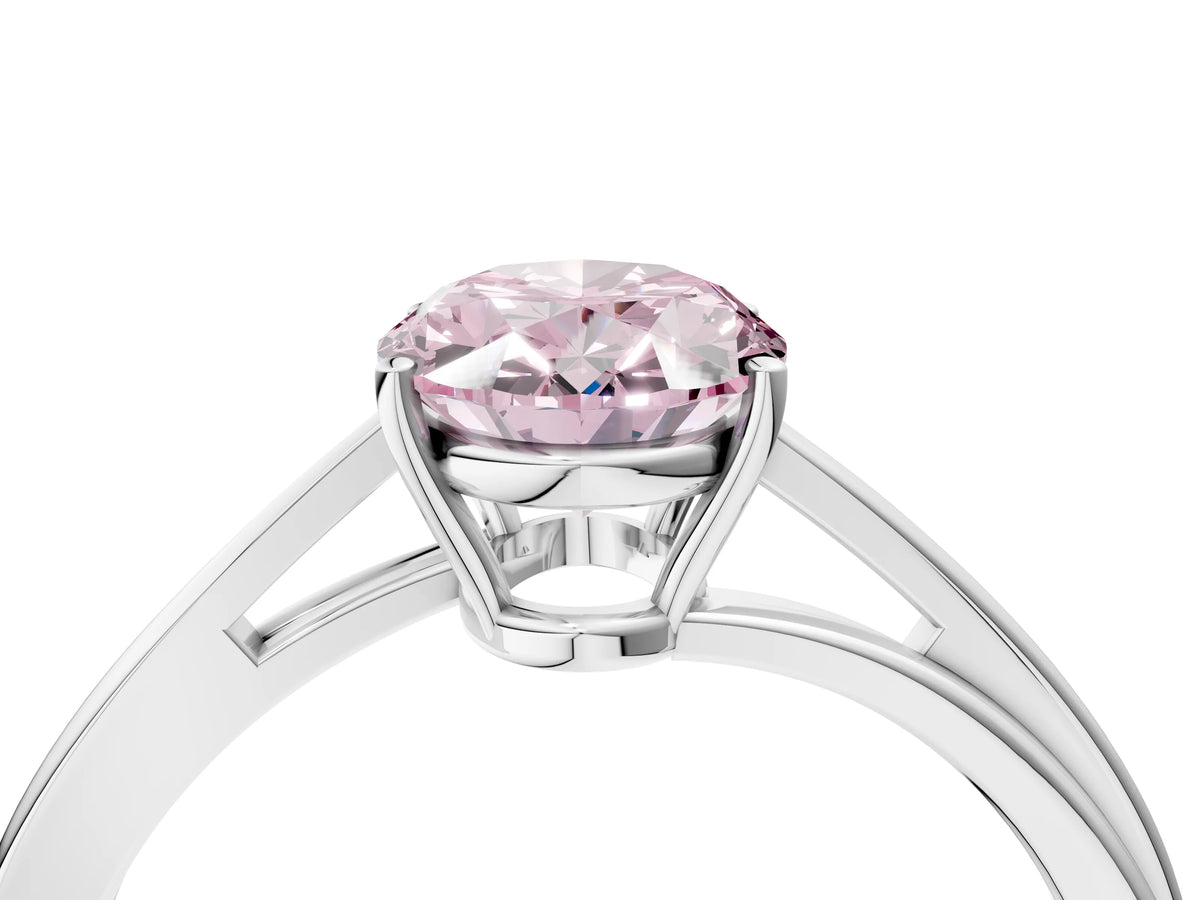 Fancy Pink Oval Cut Diamond Solitaire Twist Band Ring in Platinum with Prong Setting_16