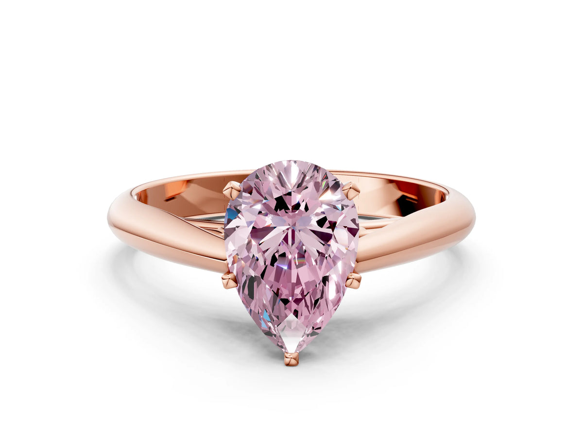 Fancy Pink Pear Cut Diamond Cathedral Solitaire Engagement Ring in Rose gold with Prong Setting