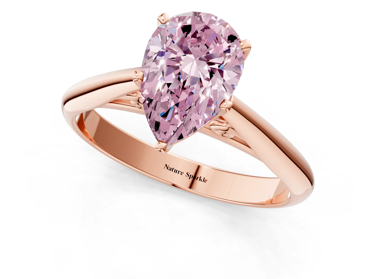 Fancy Pink Pear Cut Diamond Cathedral Solitaire Engagement Ring in Rose gold with Prong Setting_1
