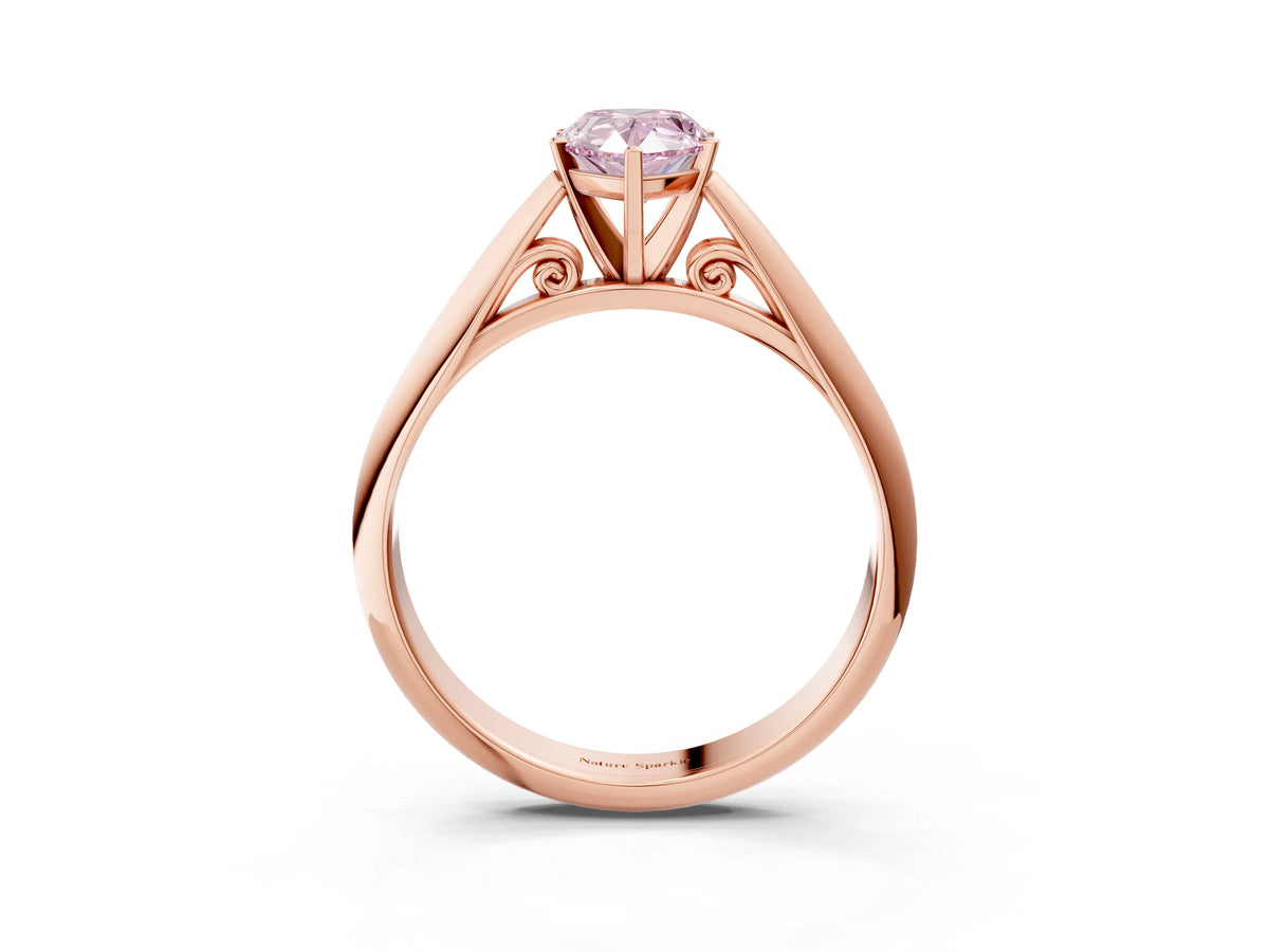 Fancy Pink Pear Cut Diamond Cathedral Solitaire Engagement Ring in Rose gold with Prong Setting_3
