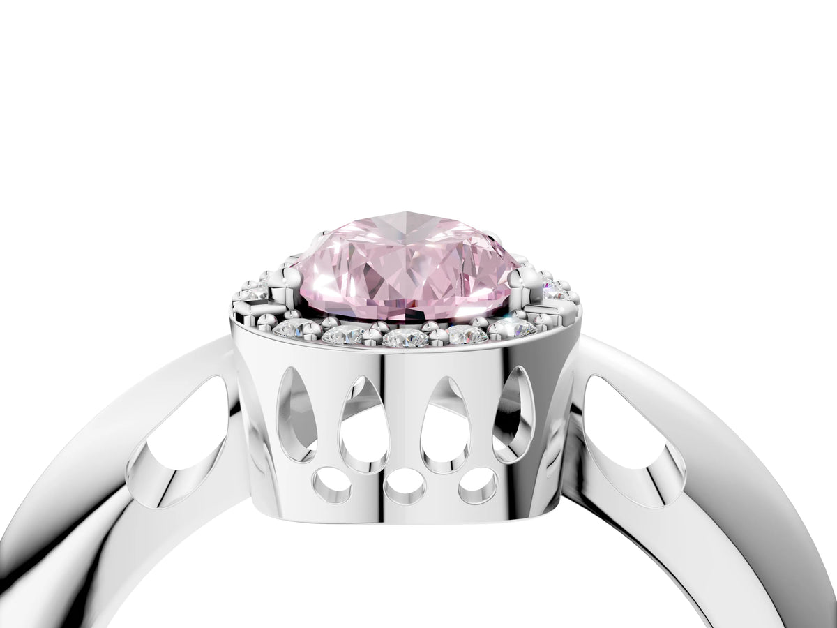 Fancy Pink Pear Cut Diamond Halo Engagement Ring in Platinum with Plain Split Shank and Prong Setting_16