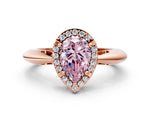 Fancy Pink Pear Cut Diamond Halo Engagement Ring in Rose gold with Plain Split Shank and Prong Setting