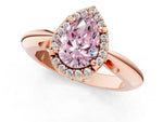 Fancy Pink Pear Cut Diamond Halo Engagement Ring in Rose gold with Plain Split Shank and Prong Setting_1