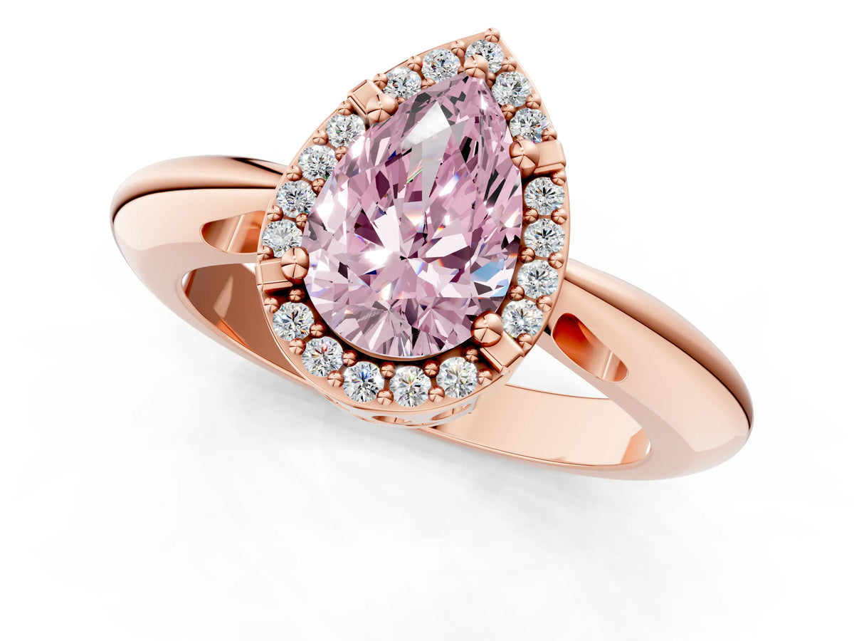 Fancy Pink Pear Cut Diamond Halo Engagement Ring in Rose gold with Plain Split Shank and Prong Setting_1